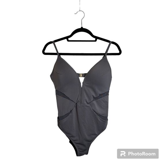 Jets by Jessika Allen Women's Aspire Plunge Cut Out One-Piece Slate 12 Swimsuit - Picture 2 of 10